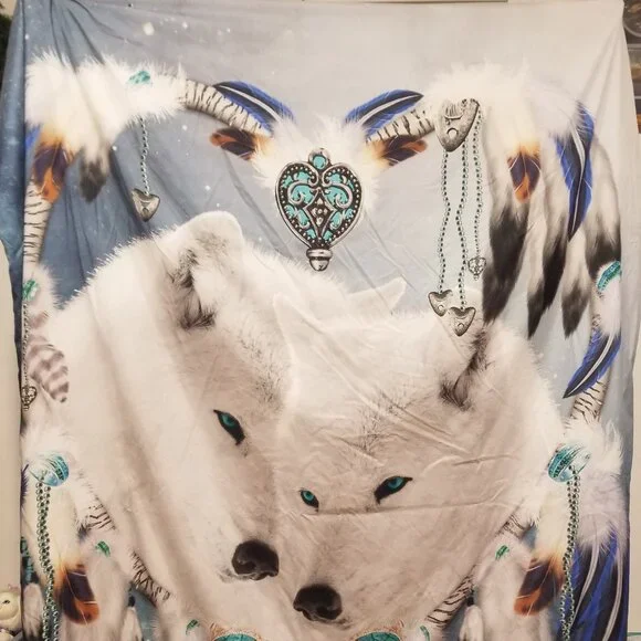 White Wolf & Dreamcatcher Duvet Cover and Pillow Sham, Twin Size, EUC - Picture 2 of 5